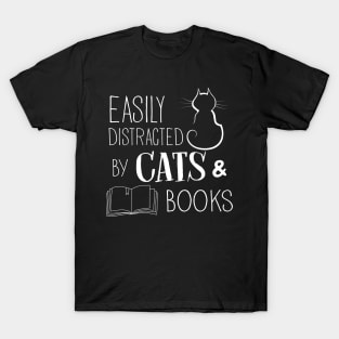 Easily Distracted Cats And Books T-Shirt